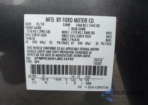 2018 Ford Edge Titanium z USA, uszkodzony, nr VIN 2FMPK3K81JBC14780